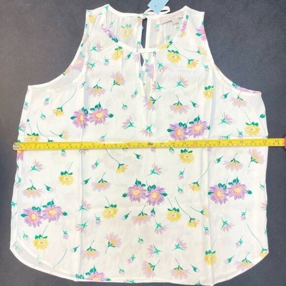 WOMEN LOFT PETITE FLORAL TIE BACK KEYHOLE SHELL MEDIUM - Picture 8 of 9